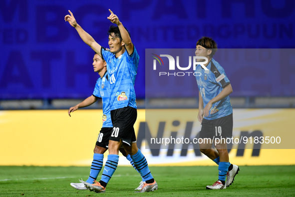 Kei Chinen #20 of Kawasaki Frontale celebrates after his scoring during the J.League Asia Challenge Thailand 2022 Interleague Cup between BG...