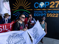 Activists protest demanding climate action and Loss and Damage reparations on the seventh day of the COP27 UN Climate Change Conference, hel...