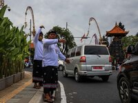 Balinese traditional security officer named pecalang patrol ahead of the G20 Summit in Nusa Dua, Bali, Indonesia, Saturday, Nov. 12, 2022. I...