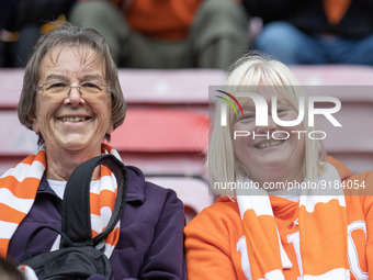 Blackpool FC fans  during the Sky Bet Championship match between Wigan Athletic and Blackpool at the DW Stadium, Wigan on Saturday 12th Nove...