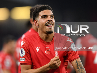 Morgan Gibbs-White of Nottingham Forest celebrates after scoring a goal to make it 1-0 during the Premier League match between Nottingham Fo...