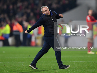Steve Cooper, Nottingham Forest head coach celebrates victory during the Premier League match between Nottingham Forest and Crystal Palace a...