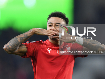 Jesse Lingard of Nottingham Forest celebrates victory during the Premier League match between Nottingham Forest and Crystal Palace at the Ci...