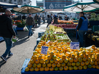 On 5 November, 2022, Turkish people went shopping in a fruit and vegetable market in Ankara, Turkey, locally known as a pazar, to purchase f...
