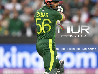 Babar Azam of Pakistan bats during the Pakistan v England Mens T20 Cricket World Cup Final match at the Melbourne Cricket Ground on November...