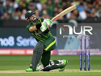 Mohammad Rizwan of Pakistan bats during the Pakistan v England Mens T20 Cricket World Cup Final match at the Melbourne Cricket Ground on Nov...