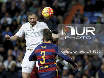 SPAIN, Madrid:Real Madrid's French forward Karim Benzema during the Spanish League 2015/16 match between Real Madrid and FC Barcelona, at Sa...