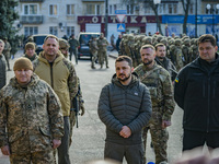 Volodymyr Zelenskiy,, President of Ukraine, talks to the people of Kherson during his visit after being recovered from russian control by th...