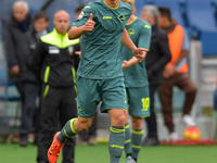 Edoardo Goldaniga  celebrates after scoring a goal 1-0 with teammates  during the Italian Serie A football match S.S. Lazio vs U.S. Palermo...