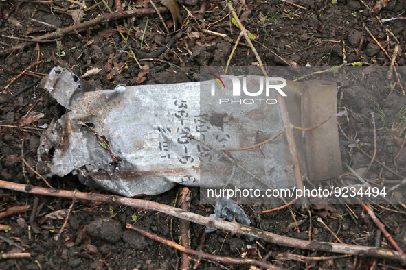 KHERSON REGION, UKRAINE - NOVEMBER 20, 2022 - Fragments of ammunition are seen near the village of Pravdino liberated from the Russian occup...