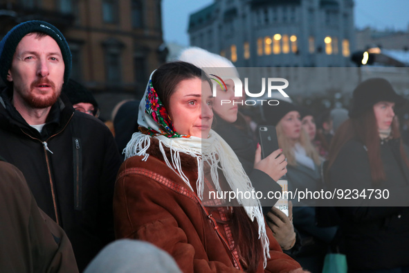 LVIV, UKRAINE - NOVEMBER 21, 2022 - Participants of the Maidan Reminiscences art event on the Dignity and Freedom Day and the 9th anniversar...