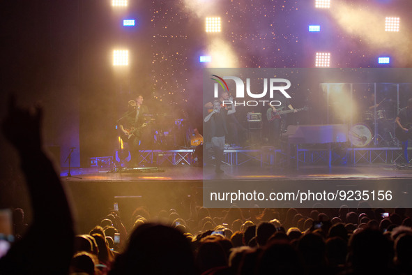 Marco Masini and his band on stage during the Italian singer Music Concert Marco Masini  - T'innamorerai di noi 30 on November 22, 2022 at t...