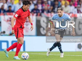 Uijo Hwang , Federico Valverde  during the World Cup match between Uruguay v Korea Republic in Doha, Qatar, on November 24, 2022. (