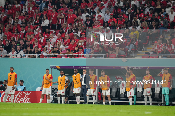 Canada team with his coach HERDMAN John during FIFA World Cup Qatar 2022  Group F football match between Belgium and Canada at the Ahmad Bin...