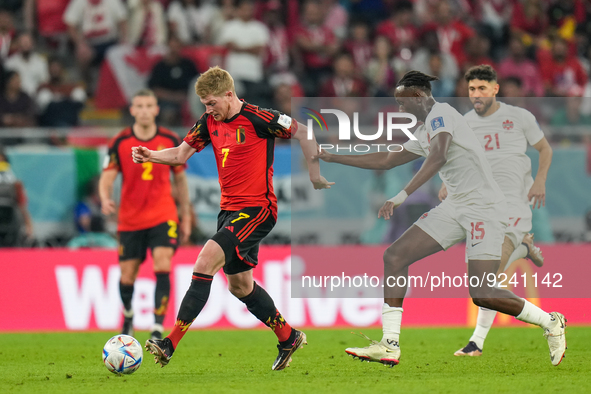 (7) DE BRUYNE Kevin of Belgium team battel for possession with (15) KONE Ismael of Canada team during FIFA World Cup Qatar 2022  Group F foo...