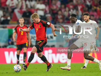 (7) DE BRUYNE Kevin of Belgium team battel for possession with (15) KONE Ismael of Canada team during FIFA World Cup Qatar 2022  Group F foo...