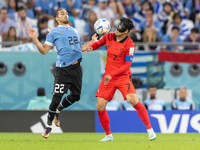 Martin Caceres , Heungmin Son  during the World Cup match between Uruguay v Korea Republic in Doha, Qatar, on November 24, 2022. (