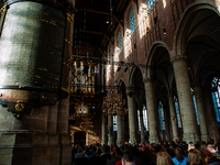 A view inside of the Pieterskerk full of people, during Thanksgiving Day Service in Leiden, on November 2022. (