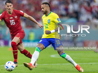 Sasa Lukic , Neymar  during the World Cup match between Brasil v Serbia, in Lusail, Qatar, on November 24, 2022. (