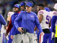 Buffalo Bills head coach Sean McDermott walks on the sidelines during an NFL football game between the Detroit Lions and the Buffalo Bills i...