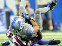 Detroit Lions wide receiver Kalif Raymond (11) is tackled by Buffalo Bills cornerback Dane Jackson (30) during an NFL football game between...