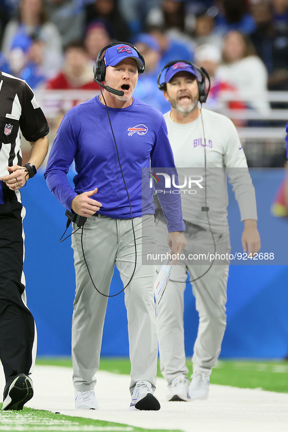 Buffalo Bills head coach Sean McDermott give instructions during an NFL football game between the Detroit Lions and the Buffalo Bills in Det...