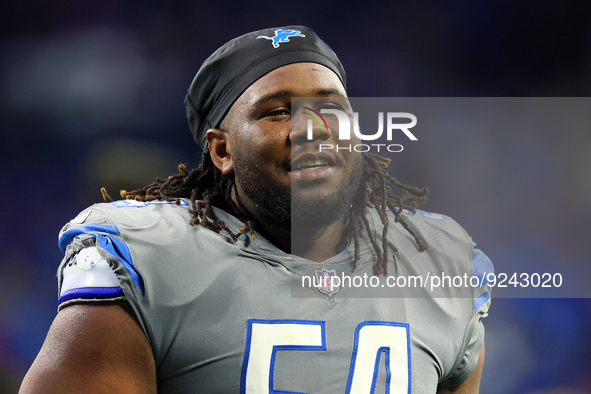Detroit Lions defensive tackle Alim McNeill (54) walks off the field at the conclusion of an NFL football game between the Detroit Lions and...