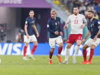 Antoine Griezmann , Pierre-Emile Hojbjerg , Olivier Giroud  during the World Cup match between France vs Denmark, in Doha, Qatar, on Novembe...