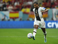 Serge Gnabry Right Winger of Germany and Bayern Munich controls the ball during the FIFA World Cup Qatar 2022 Group E match between Spain an...