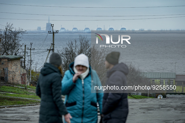 View of  the Zaporizhzhia NPP reactors from Nikopol city in the right shore of the Dnipro river. The nuclear plant and left shore is control...