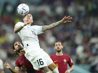 Mathias Olivera Left-Back of Uruguay and SSC Napoli and Ruben Neves defensive midfield of Portugal and Wolverhampton Wanderers compete for t...