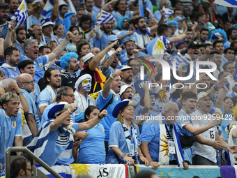 Uruguay supporters during the FIFA World Cup Qatar 2022 Group H match between Portugal and Uruguay at Lusail Stadium on November 28, 2022 in...