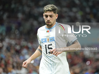 Federico Valverde Central Midfield of Uruguay and Real Madrid during the FIFA World Cup Qatar 2022 Group H match between Portugal and Urugua...