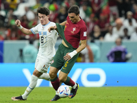 Joao Palhinha defensive midfield of Portugal and Fulham FC and Facundo Pellistri Right Winger of Uruguay and Manchester United compete for t...