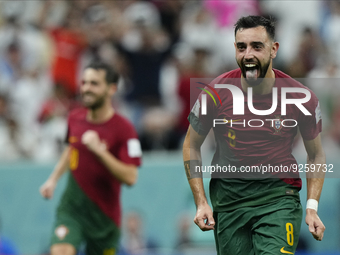 Bruno Fernandes attacking midfield of Portugal and Manchester United celebrates after scoring his sides second goal during the FIFA World Cu...