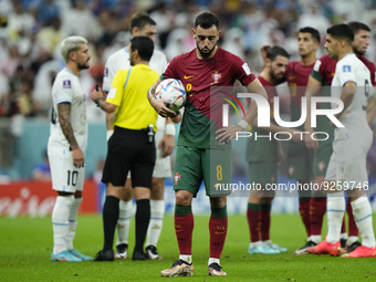 Bruno Fernandes attacking midfield of Portugal and Manchester United before kick off the penalty foul during the FIFA World Cup Qatar 2022 G...