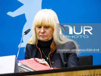 Berlin's Senator for interior, digitalization and sport Iris Spranger is pictured during a press conference at the Red Townhall in Berlin, G...