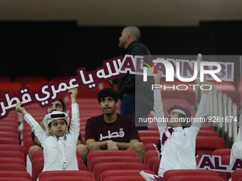 Qatar supporters prior the FIFA World Cup Qatar 2022 Group A match between Netherlands and Qatar at Al Bayt Stadium on November 29, 2022 in...