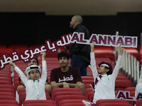 Qatar supporters prior the FIFA World Cup Qatar 2022 Group A match between Netherlands and Qatar at Al Bayt Stadium on November 29, 2022 in...