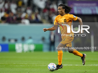 Nathan Ake centre-back of Netherlands and Manchester City runs with the ball during the FIFA World Cup Qatar 2022 Group A match between Neth...