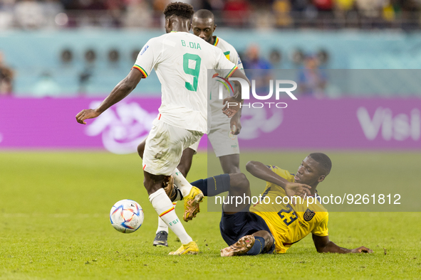 Boulaye Dia , Moises Caicedo  during the World Cup match between Ecuador vs Senegal in Doha, Qatar, on November 29, 2022. 
