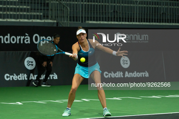 Yanina Wickmayer of Belgium  in action against Alison van Uytvanck of Belgium during the Credit Andorra Open Women's Tennis Association (WTA...
