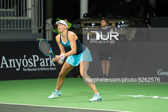 Yanina Wickmayer of Belgium  in action against Alison van Uytvanck of Belgium during the Credit Andorra Open Women's Tennis Association (WTA...