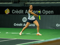 Dania Singur of Ukraine in action against Georgina Garcia Perez of Spain during the Credit Andorra Open Women's Tennis Association (WTA) ten...