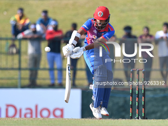 Afghanistan's Hashmatullah Shahidi plays a shot during the final one-day international cricket match between Sri Lanka and Afghanistan at th...