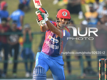 Afghanistan's Najibullah Zadran  plays a shot during the final one-day international cricket match between Sri Lanka and Afghanistan at the...