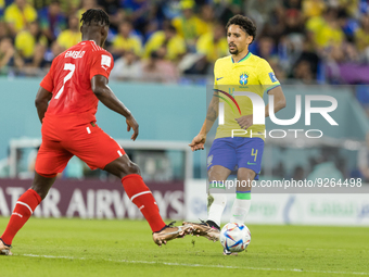 Breel Embolo , Marquinhos  during the World Cup match between Brasil vs Switzerland, in Doha, Qatar, on November 28, 2022. (
