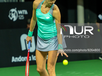 Georgina Garcia Perez of Spain in action against Dania Singur of Ukraine during the Credit Andorra Open Women's Tennis Association (WTA) ten...