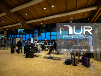 People are awaiting at Treviso A. Canova International Airport (TSF) in Treviso, Italy, on November 27, 2022. (