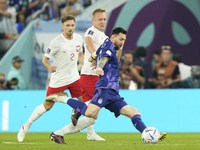 Lionel Messi right winger of Argentina and Paris Saint-Germain shooting to goal during the FIFA World Cup Qatar 2022 Group C match between P...